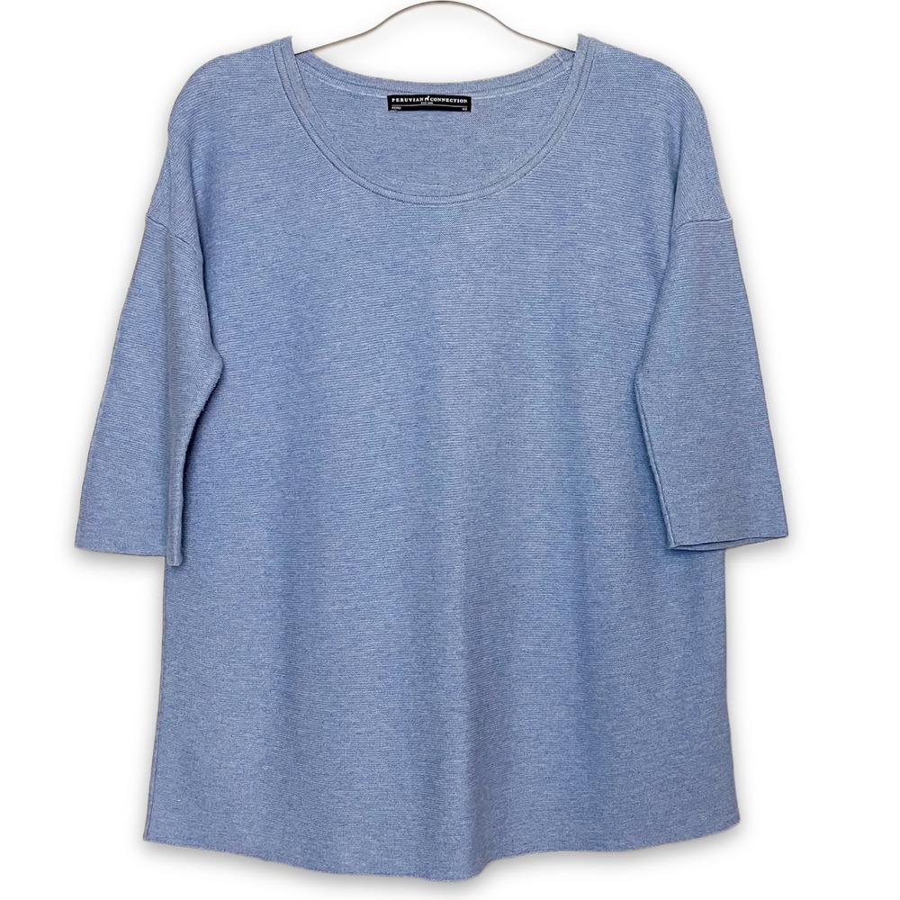 Peruvian Connection Pastel Blue Lightweight Cotton Sweater‎ XS boxy minimalist